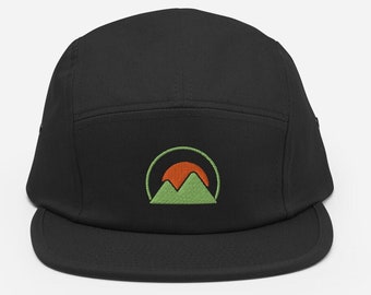 Mountain Sunset Five Panel Hat | Minimalist 5 Panel Camp Hat| Embroidered Sun Baseball Cap | Hiking Outdoorsy Five Panel Cap