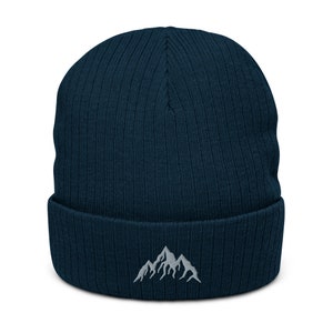 Mountain Range Recycled Cuffed Beanie | Winter Knit Hat | Cozy Warm Toque