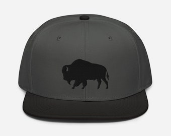 Bison Embroidered Flat Brim Snapback Hat | Buffalo Hat | Minimalistic Outdoors Hat | Great Plains Cap | Gift for Rancher, Hiker, Explorer