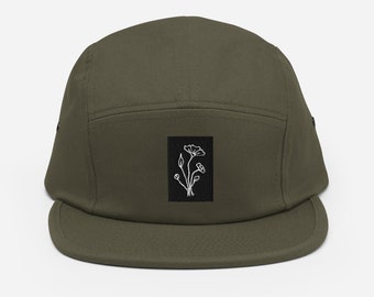 Sombrero de cinco paneles de flores silvestres / Sombrero de campamento de flores minimalista / Senderismo, al aire libre Gorra de 5 paneles