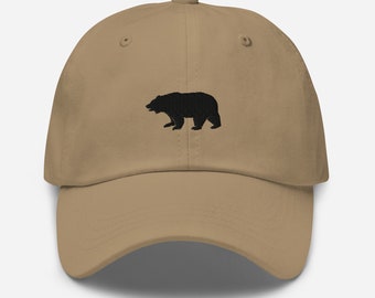 Black Bear Baseball Cap | Minimalistic Outdoor Hat | Embroidered Mountain Camping Hat | Black Bear Dad Hat | California Bear Hat for Men