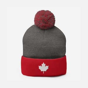 Canada Maple Leaf Pom Pom Toque | Canadian Beanie | Canada Winter Knit Hat