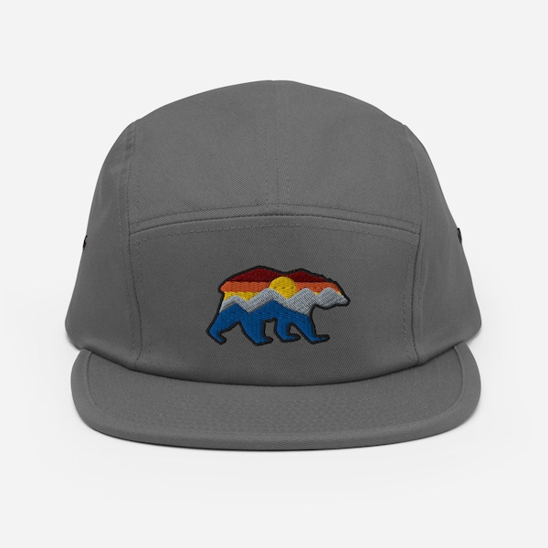 Mountain Grizzly Bear Five Panel Hat | Bear Mountain 5 Panel Cap | Outdoors Sunset Bear Camp Hat