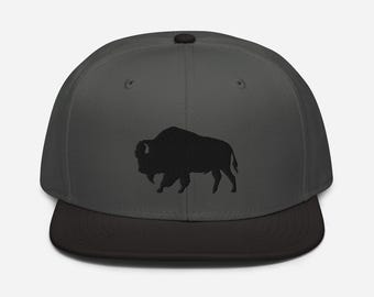 Bison Embroidered Flat Brim Snapback Hat | Buffalo Hat | Minimalistic Outdoors Hat | Great Plains Cap | Gift for Rancher, Hiker, Explorer