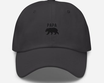Papa Black Bear Baseball Cap | Embroidered Minimalistic Outdoor Mountain Camping Hat | Black Bear Dad Hat | California Bear Hat for Men