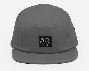 Pine Trees Five Panel Hat | Minimalist Camp Hat | Hiking, Outdoors 5 Panel Cap