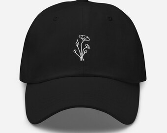 Embroidered Wildflower Baseball Hat | Flower Baseball Cap |  Floral Stitched Hat | Black, Green, and Blue color options