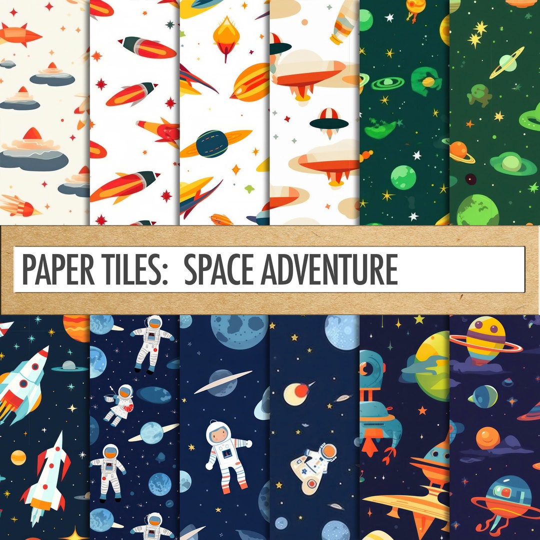 Paper Toy Spaceman Space Digital Paper Packs, Seamless Patterns, Sci-fi, Spaceman & UFO ...