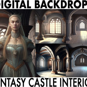 Medieval Princess Castle Hallway Arches Backdrop, Set of 5, Interior Photo Background Overlays, Studio Bundle, DIGITAL INSTANT DOWNLOAD
