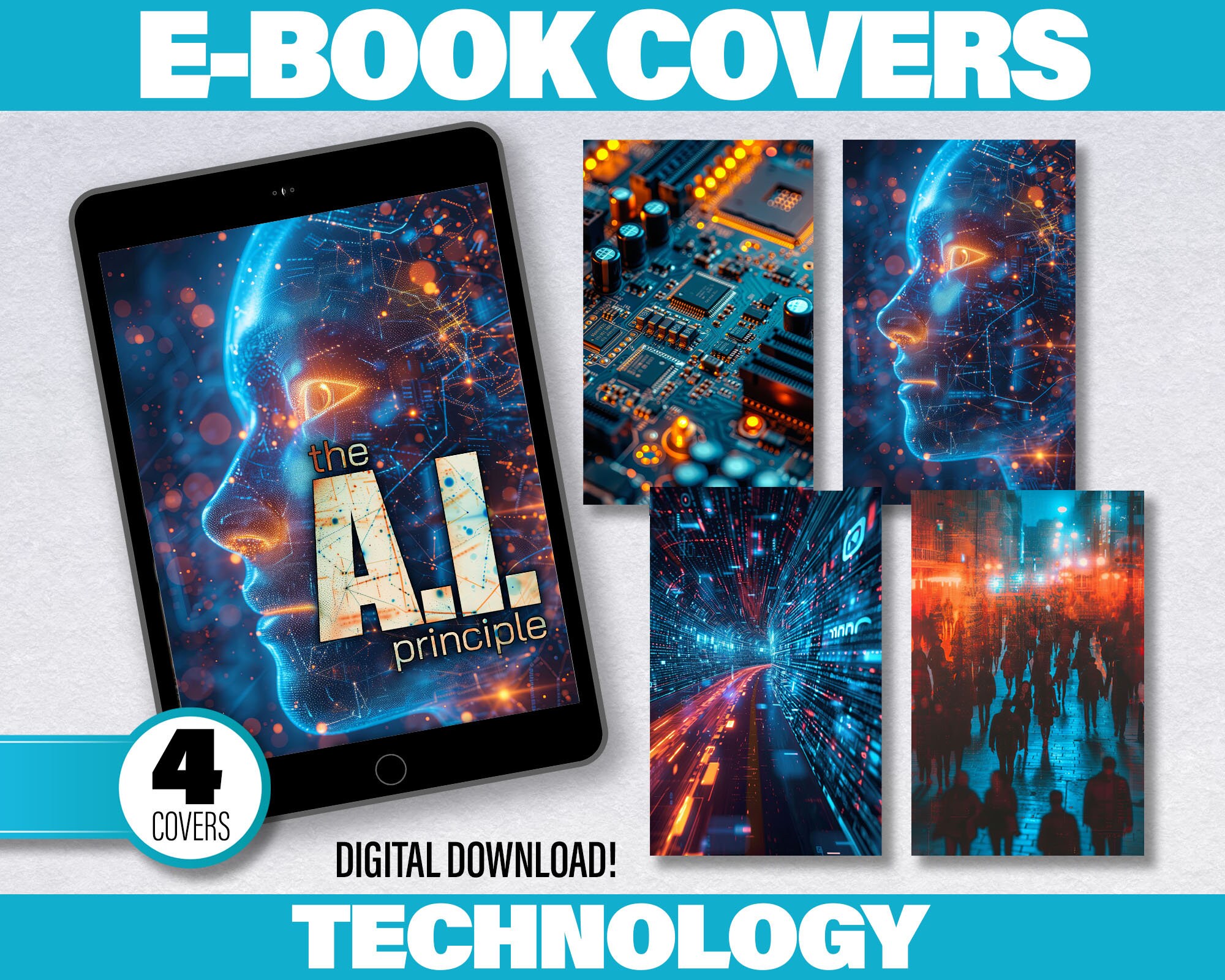 E-book Cover Templates for Technolgy PC Ebook Bundle of 4 Images for ...