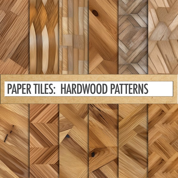 Hardwood Floors Paper Packs, Wooden Seamless Patterns, Natural Wood Tile Illustrations, Download for Crafts, Scrapbooking + Sublimation
