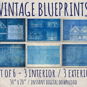 Vintage Blueprints of American Home, Bundle of 6 Illustrations, Printable Architecture Wall Art for Home or Office, INSTANT DIGITAL DOWNLOAD