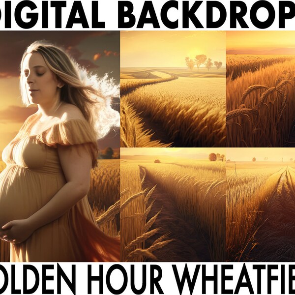 Maternity Golden Hour Wheat Field Backdrop, Set of 8, Harvest Photography Background Overlays, Studio Bundle, INSTANT DIGITAL DOWNLOAD