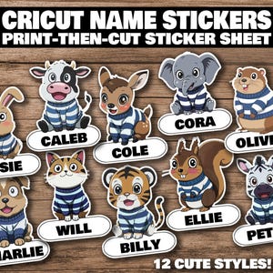 Print Then Cut Cute Animal Name Stickers for School - INSTANT Digital Download - Transparent PNG Die Cut Sticker Template Bundle Pack Set