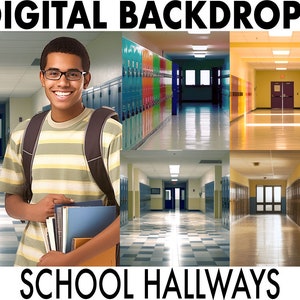 Modern School Hallways Interior Backdrop, Set of 5, School Photography Background Overlays, Portrait Studio Bundle, INSTANT DIGITAL DOWNLOAD
