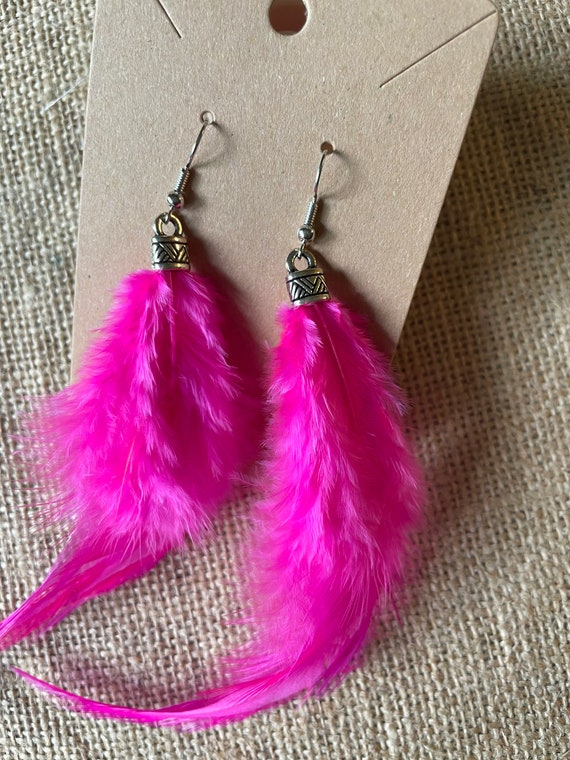 Hot Pink Feather Earrings Boho Chic Lightweight Earrings Etsy