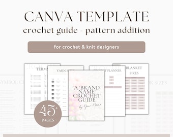 Plantilla de Canva Patrones de crochet / Patrones de crochet y tejido Adición con planificador de crochet, contador de filas, hojas de referencia / Plantilla de libro electrónico del curso