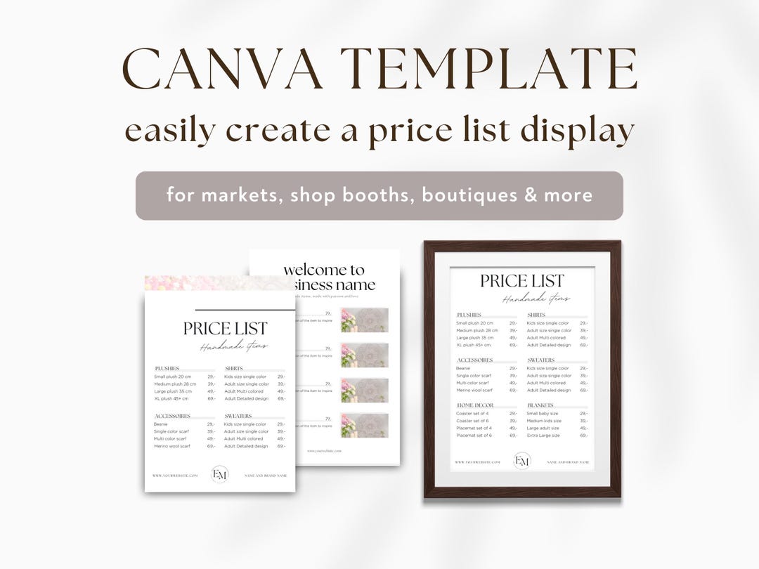 Template for Pricing List | Craft Market Display for Prices | Display ...