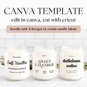 Canva Template Candle Label BUNDLE of 3 Designs | Candle Label SVG for Cricut | Editable Candle Packaging | Candle Sticker DIY With Tutorial
