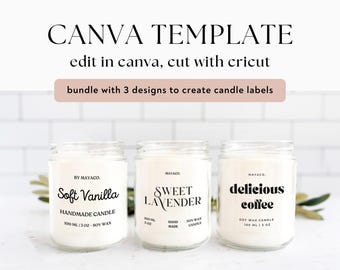Canva Template Candle Label BUNDLE of 3 Designs | Candle Label SVG for Cricut | Editable Candle Packaging | Candle Sticker DIY With Tutorial