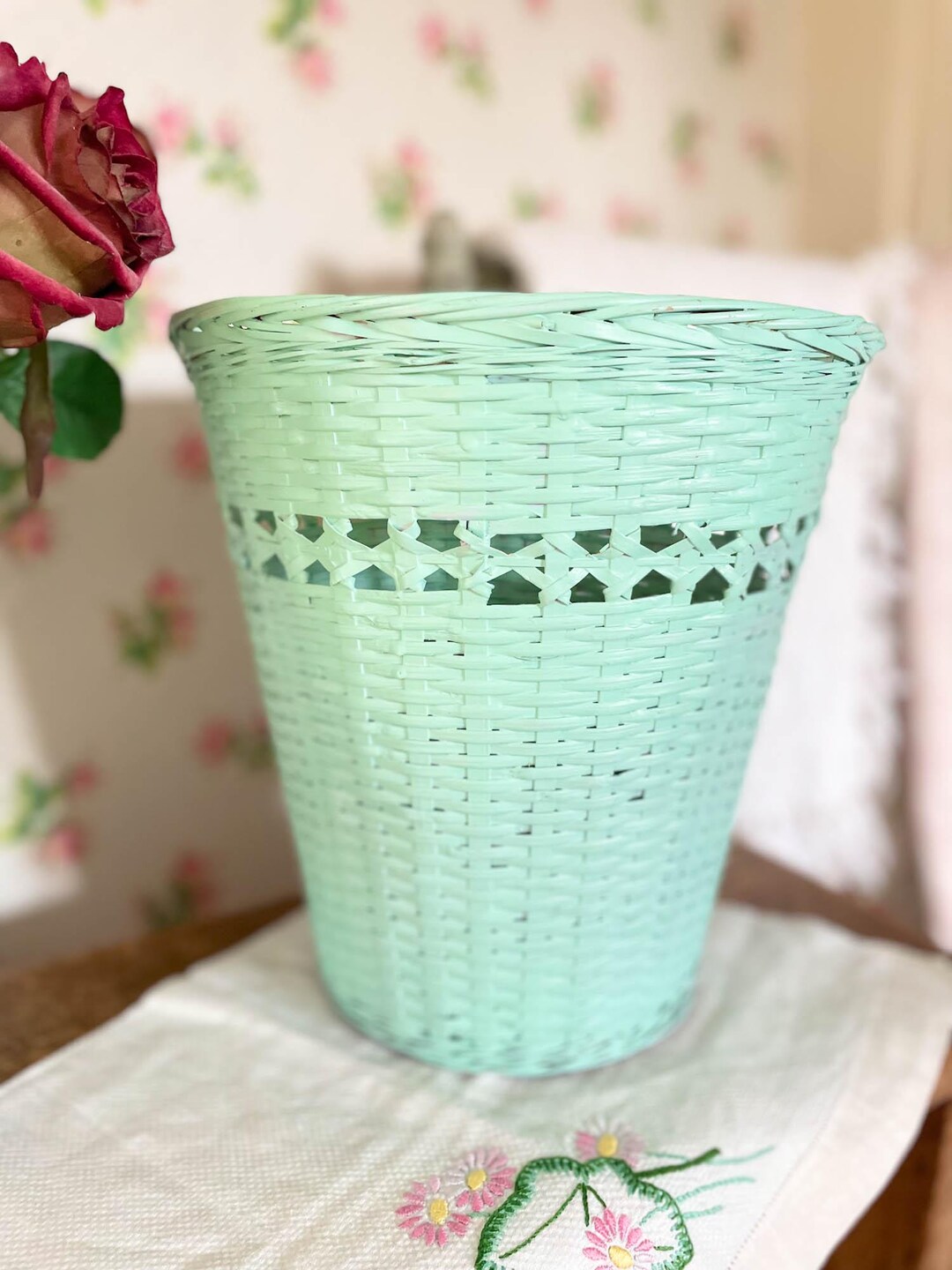 Vintage Waste Paper Bin, Vintage Basket/blue Basket/storage Basket ...