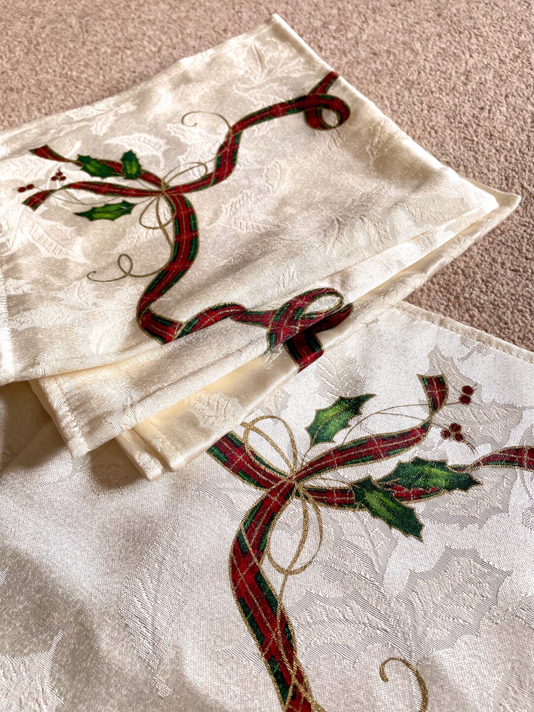 Vintage Christmas Napkins Christmas Holly Napkins Set of Etsy