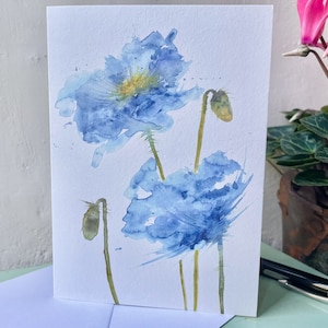 Greetings card/poppy flower/ birthday card /blank greetings card/ hand painted water colour flowers/ watercolour poppies/ local artist