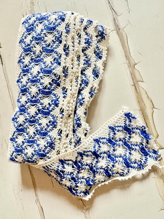 Dentelle En Coton Bleu Vintage - Occasion Bon état - Fabriqué En France