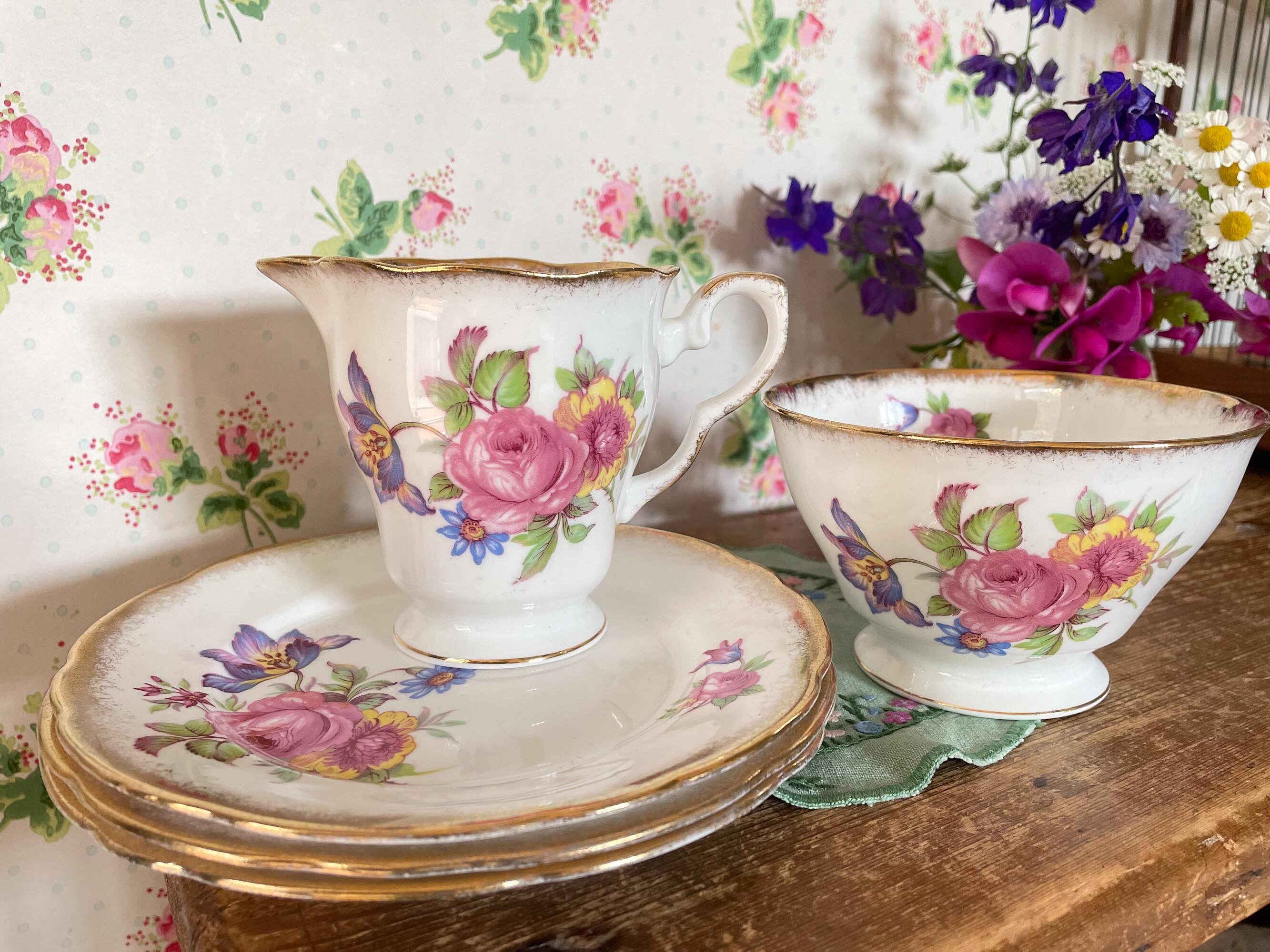 Vintage China Jug and Bowl Set: Pink Floral Gold Trim - Etsy
