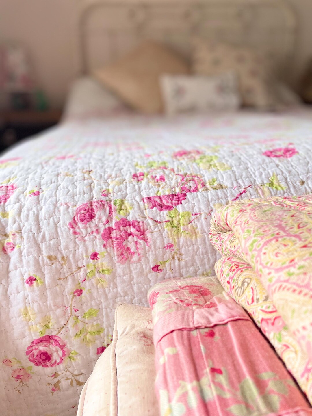 Vintage Floral Quilt /cotton Double Bed Quilt/shabby Chic Etsy UK