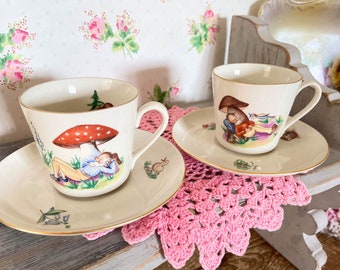 tasse et soucoupe vintage/chine vintage/chine Pruszkow/décor vintage/tasse et soucoupe pour chambre d'enfant/tasse lutin/tasse pour enfant/tasse gnome/décor cottage