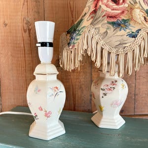 Vintage Floral China Lamp Base Pair: Rose Pattern Decor