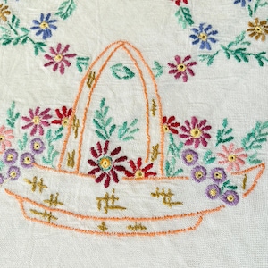 Vintage tablecloth/embroidered flowers tablecloth/square tablecloth/vintage decor/vintage embroidery/French vintage