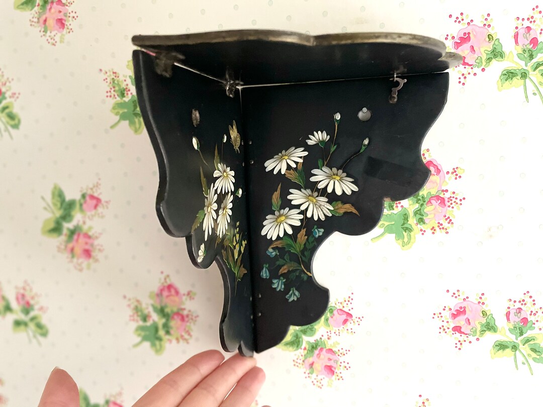 Vintage Corner Shelf /black Lacquer Shelf/paper Mache/ Etsy