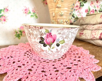 Vintage dish/ floral china/china bowl/sugar bowl/small dish / soap dish  /pink rose/ pin dish /vintage decor /vintage china/wedding china