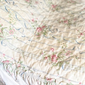 Vintage dubbele dekbedovertrek met bloemen – beddengoed, kruisgestikte roze rozen
