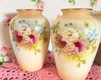 Vintage vase/pair of vintage vases/rose vase/art deco vase/vintage china floral vase/rose china/Pottery vase/vintage decor