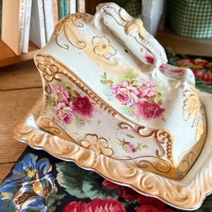 Victorian Rose Butter Dish: Vintage Floral China Cottage Decor