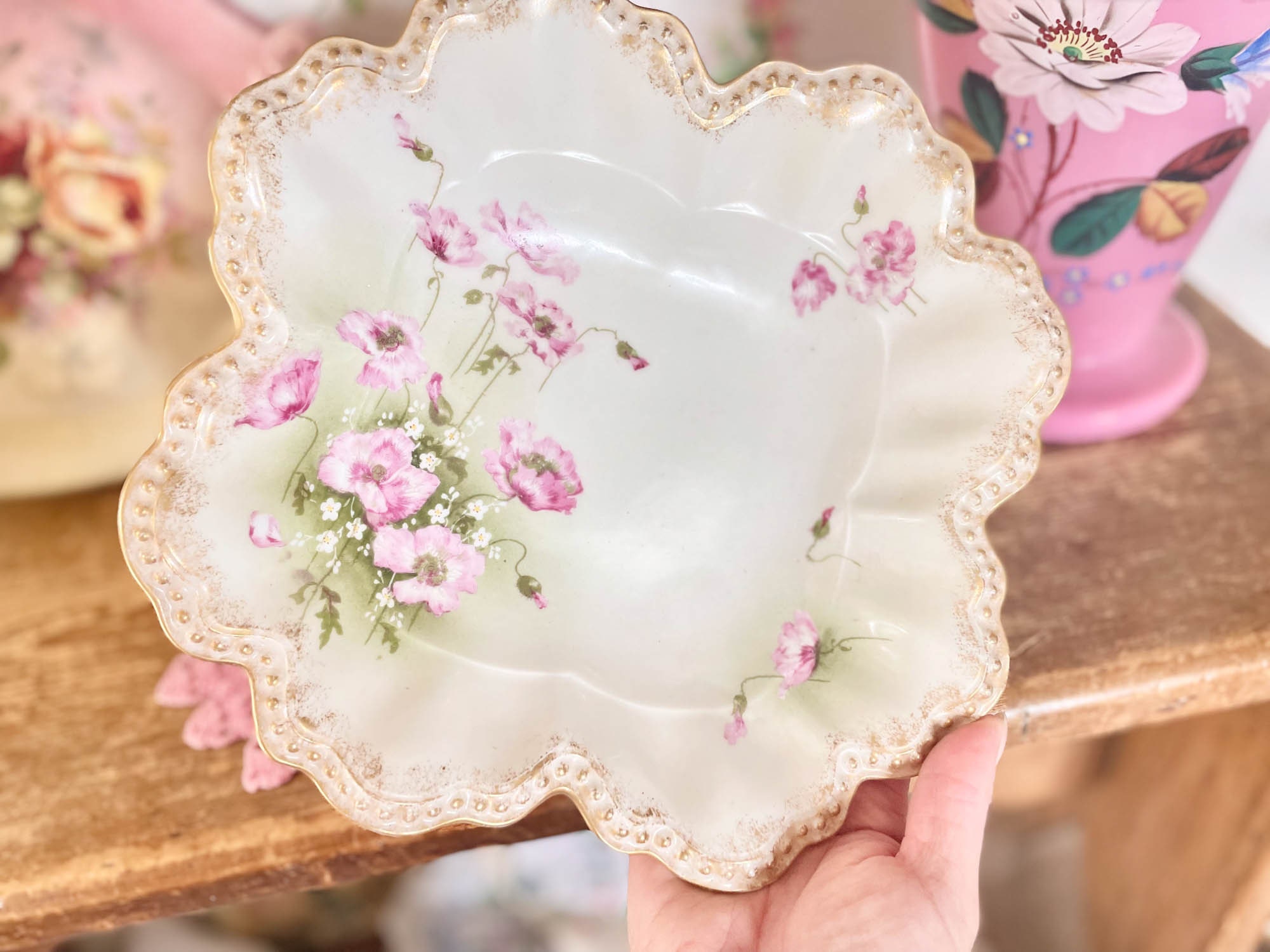 リモージュ アンティーク バラの花柄 陶磁器 楕円形プレート