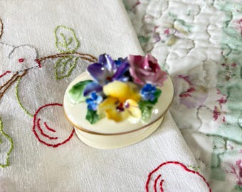 Crown Staffordshire Floral China Trinket Box – Vintage Vanity Container