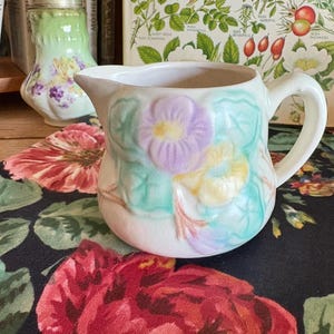 Vintage Floral China Jug: Small Pottery Vase, Cottage Decor