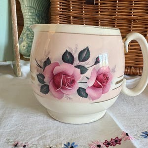 Vintage jug/pink flower china jug/china jug/rose china/vintage decor/vintage china
