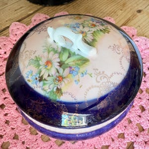 Vintage Rose China Trinket Dish: Vanity Pot, Small Storage Jar