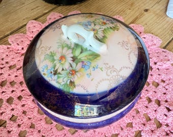 Vintage Rose China Trinket Dish: Vanity Pot, Small Storage Jar