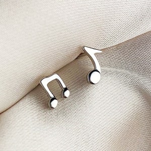 Musical Note Sterling Silver Stud Earrings, Asymmetrical Earring Pair, Silver Small Stud, Tiny Earrings, Gifts For Her, Gifts For Friends