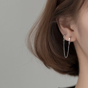 Sterling Silver Chain Linked Hoop Earrings, Double Piercing Earrings, Two Hoop Earrings, Unique Design, Gifts For Her, Gifts For Friends
