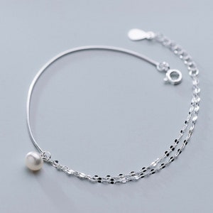 Sterling Silver Pearl Charm Anklet, Simple Design, everyday Jewellery, Pearl Ankle Bracelet, Gifts For Her, Gifts For Friends, Chic Stories