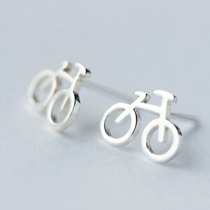 Tiny Bicycle Stud Earrings, Sterling Silver, Simple Modern Silhouette Design, Minimalist Everyday Jewellery, Cyclist Gift, Gifts for Her