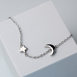 Sterling Silver Moon and Star Charm Anklet, Silver Jewellery, Everyday Anklet, Gifts For Her, Gifts For Friends, Chic Stories