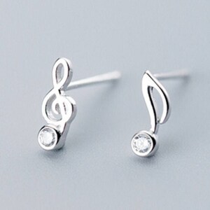 Sterling Silver Music Note Stud Earrings, Crystal Details, Elegant Earrings, Unique Earrings, Music Lover, Gifts For Her, Gifts For Friends